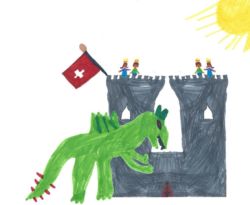 Qui a dit que les dragons n’existaient pas ? Et pourtant, couché au pied d’un beau château au cœur de la ville, un immense dragon attend bel et bien que les enfants grimpent sur son dos pour rigoler et jouer avec lui. Il sera donc ravi d’accueillir une ribambelle de princes et de princesses portant sur leur tête une couronne décorée avec des trésors trouvés en chemin.
